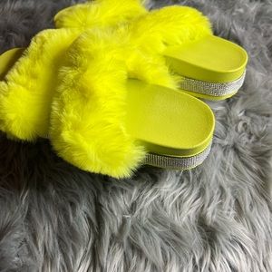 yellow platform rhinestone slippers